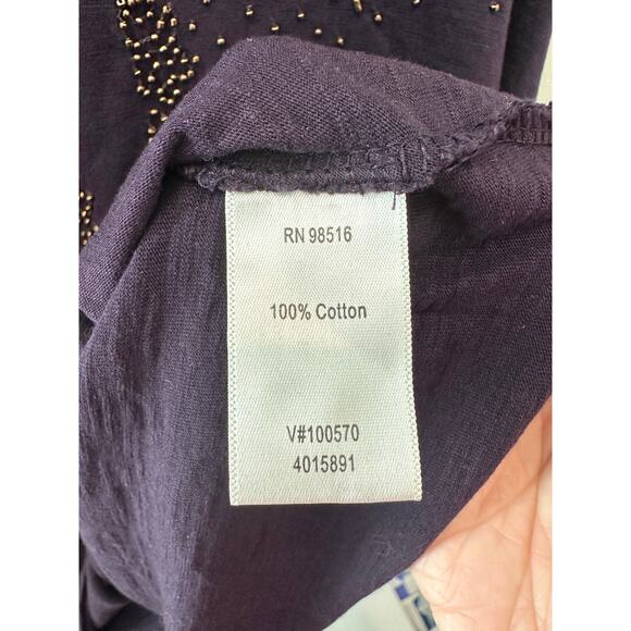 COLDWATER CREEK | Purple Beaded Embellished Dolman Sleeve Top 100% Cotton | XL - Picture 7 of 8